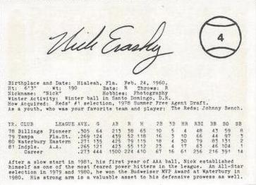1982 Indianapolis Indians #4 Nick Esasky Back