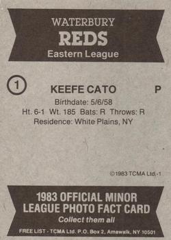 1983 TCMA Waterbury Reds #1 Keefe Cato Back