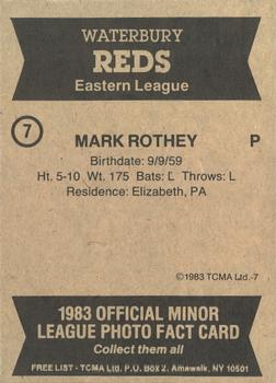 1983 TCMA Waterbury Reds #7 Mark Rothey Back
