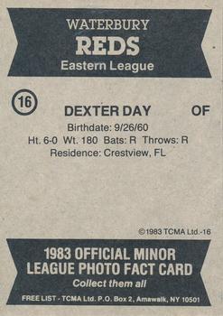 1983 TCMA Waterbury Reds #16 Dexter Day Back