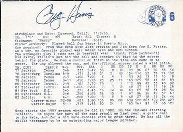 1983 Indianapolis Indians #6 Greg Harris Back