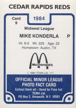 1984 TCMA Cedar Rapids Reds #9 Mike Konderla Back