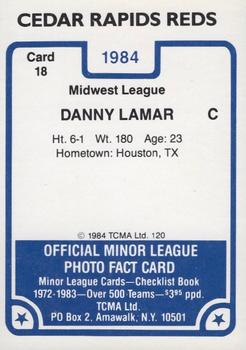 1984 TCMA Cedar Rapids Reds #18 Danny Lamar Back