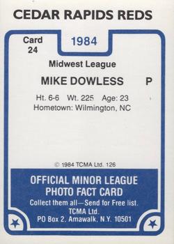 1984 TCMA Cedar Rapids Reds #24 Mike Dowless Back