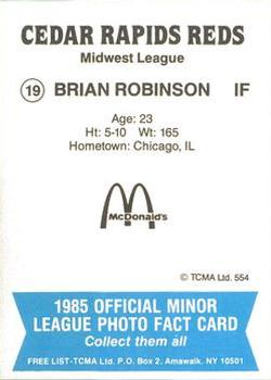1985 TCMA Cedar Rapids Reds #19 Brian Robinson Back