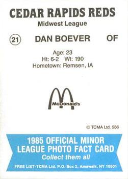 1985 TCMA Cedar Rapids Reds #21 Dan Boever Back