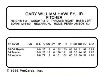 1986 ProCards Vermont Reds #NNO Billy Hawley Back