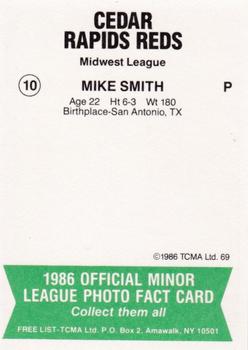 1986 TCMA Cedar Rapids Reds #10 Mike Smith Back