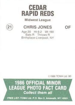 1986 TCMA Cedar Rapids Reds #21 Chris Jones Back