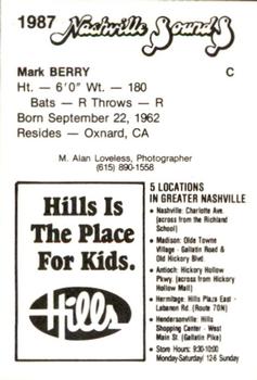 1987 Nashville Sounds #1 Mark Berry Back