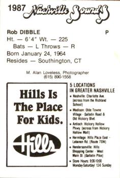 1987 Nashville Sounds #4 Rob Dibble Back