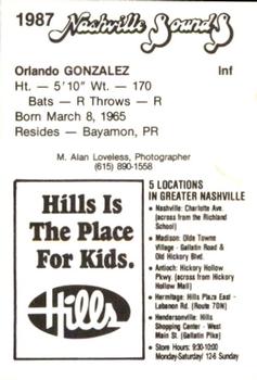 1987 Nashville Sounds #7 Orlando Gonzalez Back