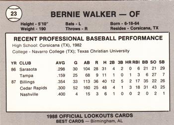 1988 Best Chattanooga Lookouts #23 Bernie Walker Back