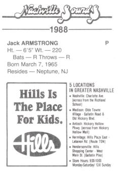 1988 Nashville Sounds #1 Jack Armstrong Back