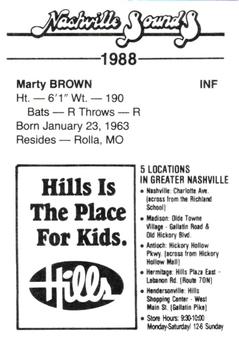 1988 Nashville Sounds #5 Marty Brown Back
