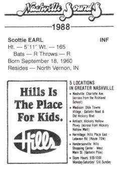 1988 Nashville Sounds #9 Scott Earl Back