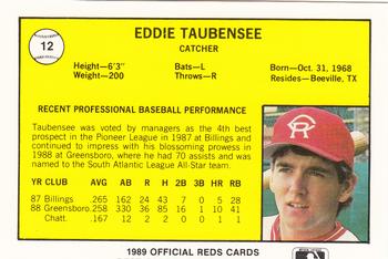 1989 Best Cedar Rapids Reds #12 Eddie Taubensee Back