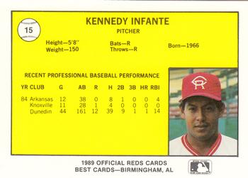 1989 Best Cedar Rapids Reds #15 Kennedy Infante Back