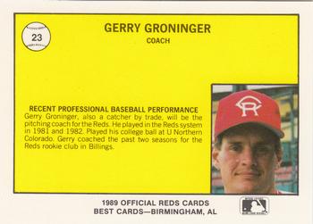 1989 Best Cedar Rapids Reds #23 Gerry Groninger Back