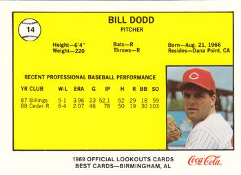1989 Best Chattanooga Lookouts #14 Bill Dodd Back