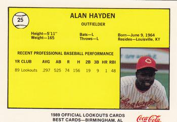 1989 Best Chattanooga Lookouts #25 Alan Hayden Back