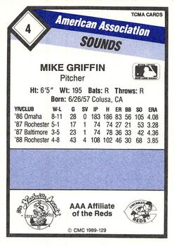 1989 CMC Nashville Sounds #4 Mike Griffin Back