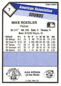 1989 CMC Nashville Sounds #7 Mike Roesler Back