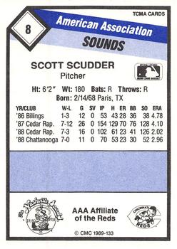 1989 CMC Nashville Sounds #8 Scott Scudder Back