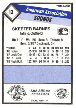 1989 CMC Nashville Sounds #13 Skeeter Barnes Back