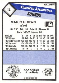 1989 CMC Nashville Sounds #14 Marty Brown Back