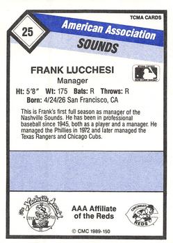 1989 CMC Nashville Sounds #25 Frank Lucchesi Back