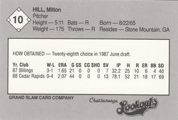1989 Grand Slam Chattanooga Lookouts #10 Milt Hill Back