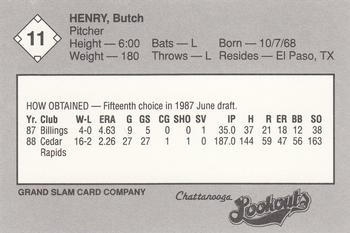 1989 Grand Slam Chattanooga Lookouts #11 Butch Henry Back