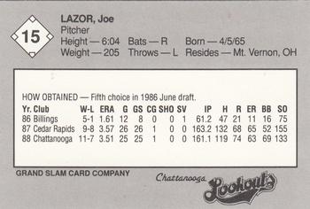 1989 Grand Slam Chattanooga Lookouts #15 Joe Lazor Back