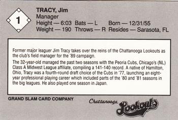 1989 Grand Slam Chattanooga Lookouts #1 Jim Tracy Back