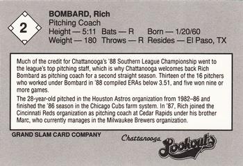 1989 Grand Slam Chattanooga Lookouts #2 Rich Bombard Back