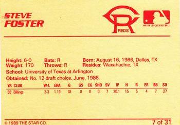 1989 Star Cedar Rapids Reds #7 Steve Foster Back