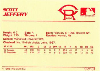 1989 Star Cedar Rapids Reds #9 Scott Jeffery Back