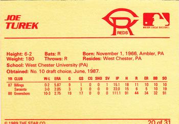 1989 Star Cedar Rapids Reds #20 Joe Turek Back