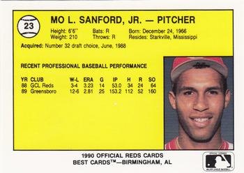 1990 Best Cedar Rapids Reds #23 Mo Sanford Back
