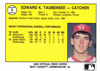 1990 Best Cedar Rapids Reds #3 Eddie Taubensee Back