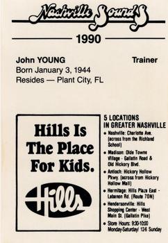 1990 Nashville Sounds #30 John Young Back