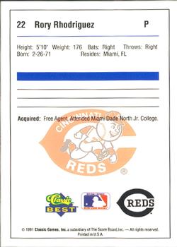 1991 Classic Best Princeton Reds #22 Rory Rhodriguez Back