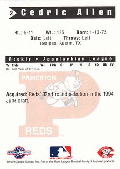 1994 Classic Best Princeton Reds #2 Cedric Allen Back