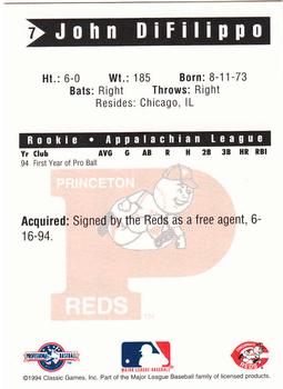 1994 Classic Best Princeton Reds #7 John Difilippo Back