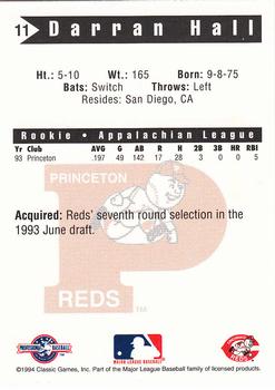 1994 Classic Best Princeton Reds #11 Darran Hall Back