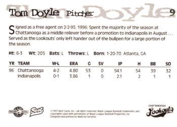 1997 Best Chattanooga Lookouts #9 Tom Doyle Back