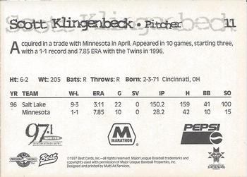 1997 Best Indianapolis Indians #11 Scott Klingenbeck Back