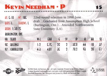 1998 Multi-Ad Burlington Bees #15 Kevin Needham Back