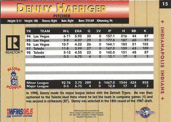 1999 Blueline Indianapolis Indians #15 Denny Harriger Back